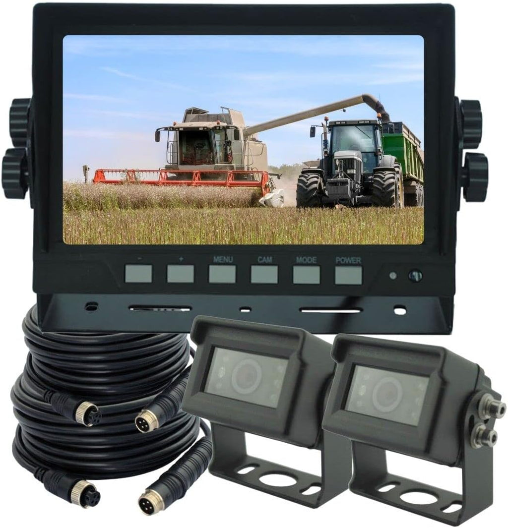 Wired Dual Backup Camera Kit, 7 LCD Monitor, IP69K Waterproof Rear View Camera B8943
