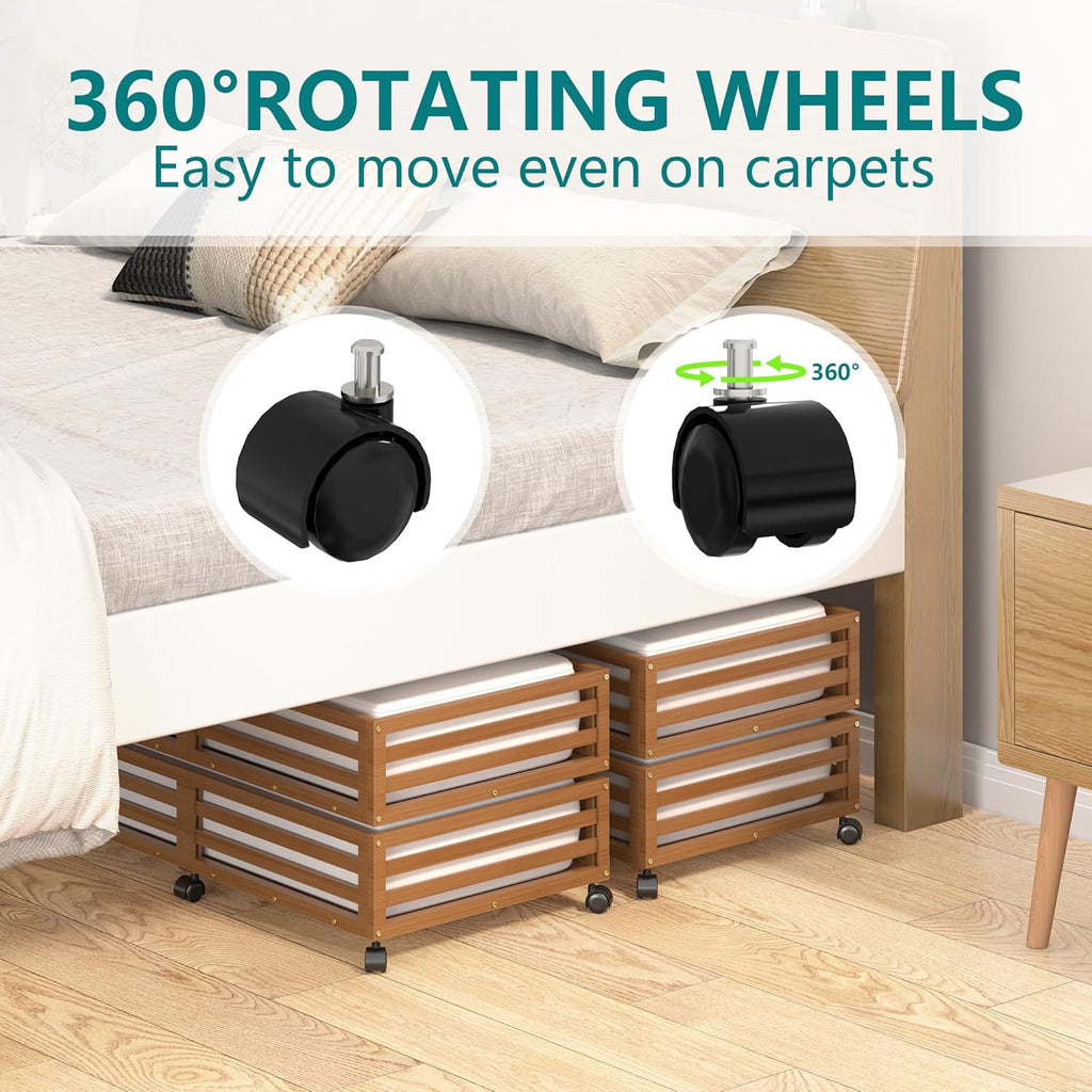 Bamboo Under Bed Storage Containers with Wheels 2 Packs K9110
