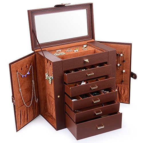 Extra Large 6 Tier 5 Drawers Jewelry Box with Mirror G529