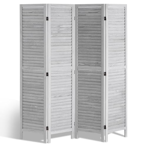 Light Grey 4 Panel Folding Wood Room Divider Q602