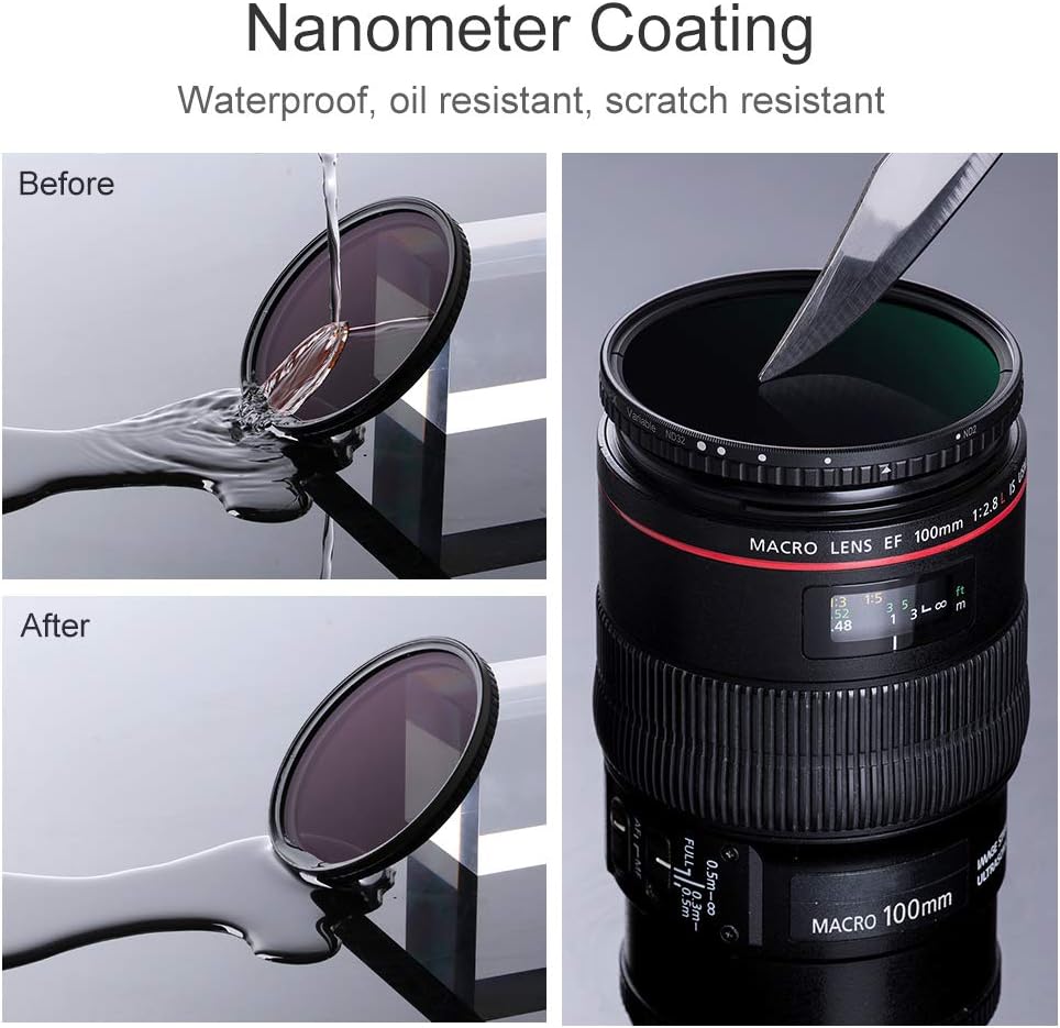 77mm Variable ND Filter ND2-ND32 Camera Lens Filter with Multi-Layer Coatings Pack of 2 R78551
