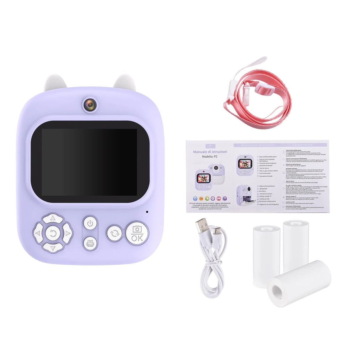 Instant Camera with Dual Lenses, 12MP, 32GB Memory, 3 Printing Paper Rolls M888188