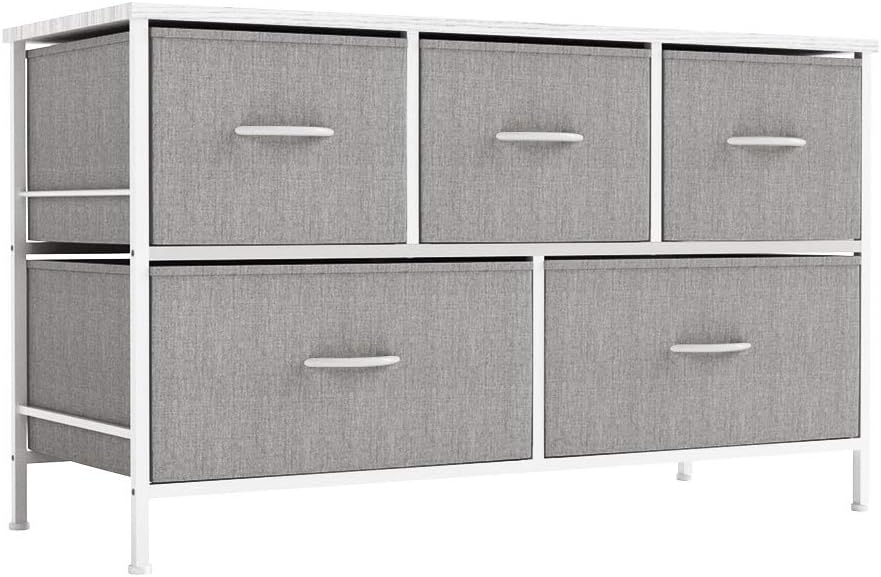 Charcoal/Black 5 Fabric Drawer Dresser with Metal Frame G615