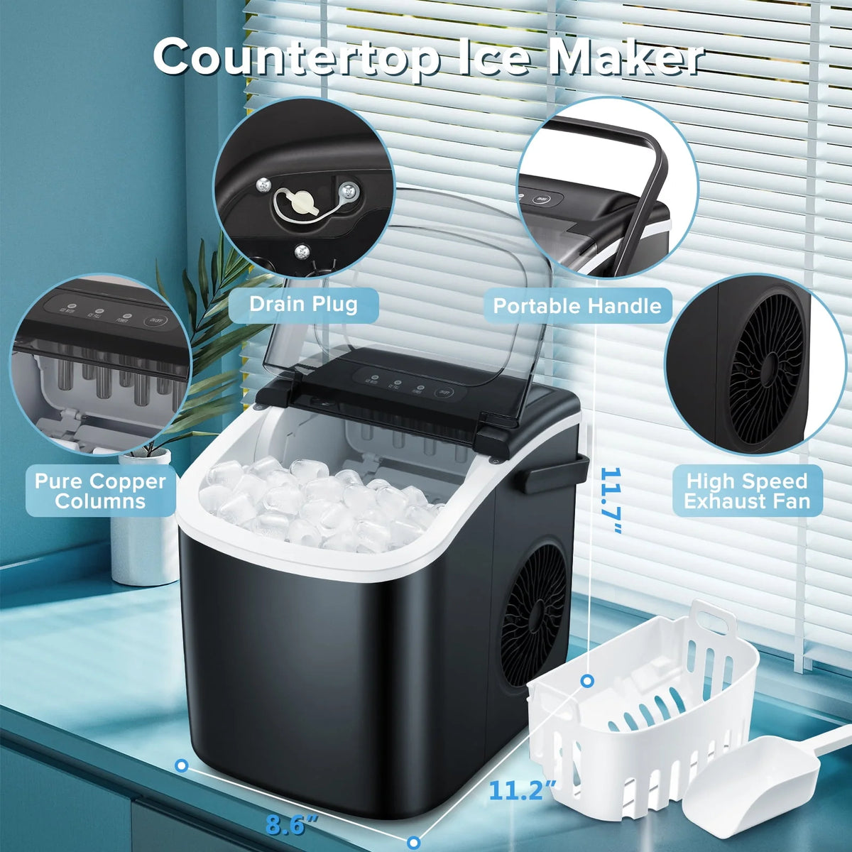 Portable Countertop Ice Maker 26lbs/24H Black W768889