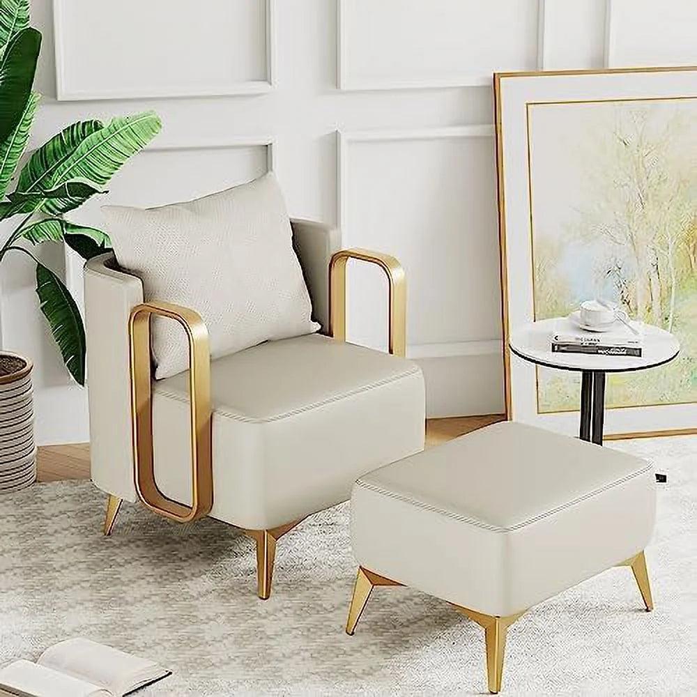 Faux Leather Accent Chair with Ottoman G8045