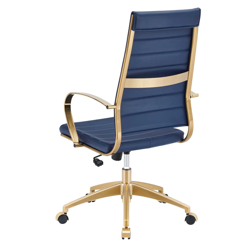 Navy Gold Faux Vinyl Leather High Back Chair V252
