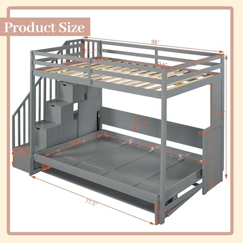Grey Murphy Bed with Stairs and Desk O759264