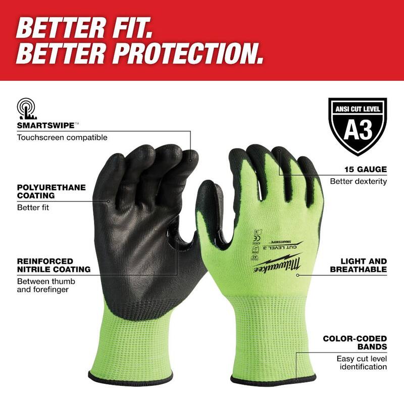 X-Large Level 3 Cut Resistant Polyurethane Dipped Work Gloves F54614
