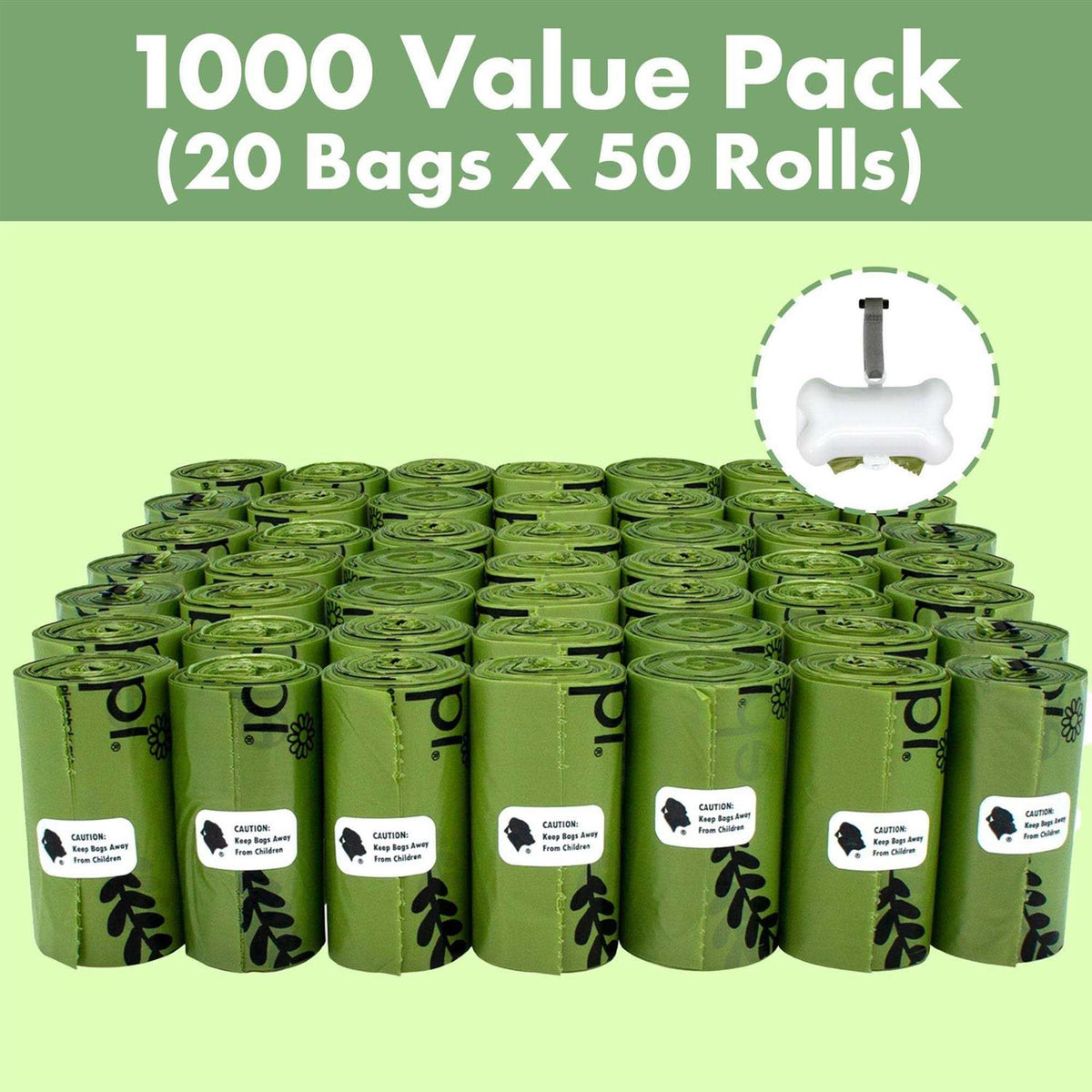 Dog Poop Waste Bags with Dispenser and Leash Tie I60477