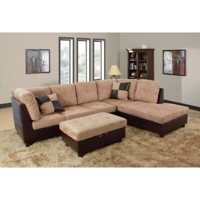 Wide Right Hand Facing Sofa & Chaise with Ottoman Fabric: Sand Q8375