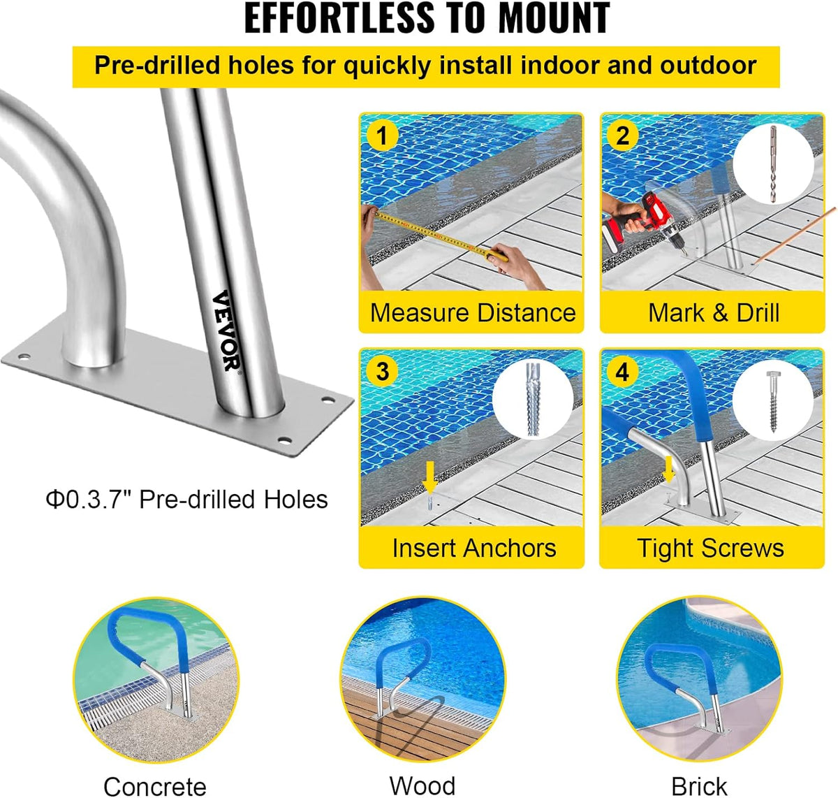 Pool Railing 304 Stainless Steel with Blue Grip Cover S1239