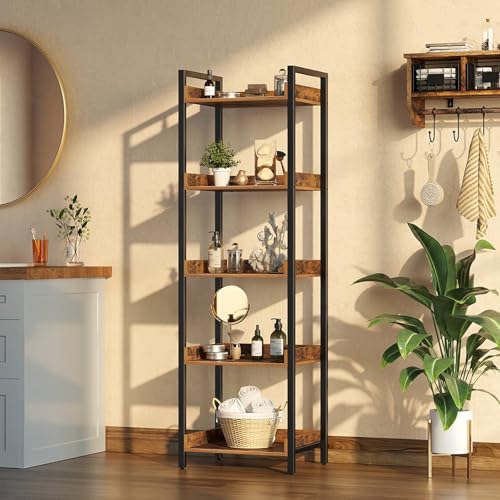 6 Tier Rustic Brown Bookshelf with 4 Hooks A284
