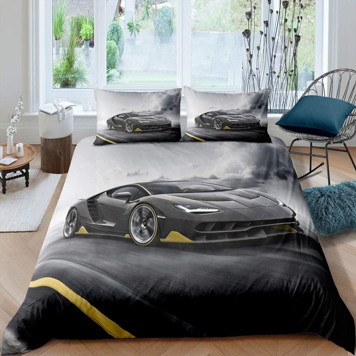 Black White Twin Size Kids Soccer Comforter Cover Bedding Set F782219