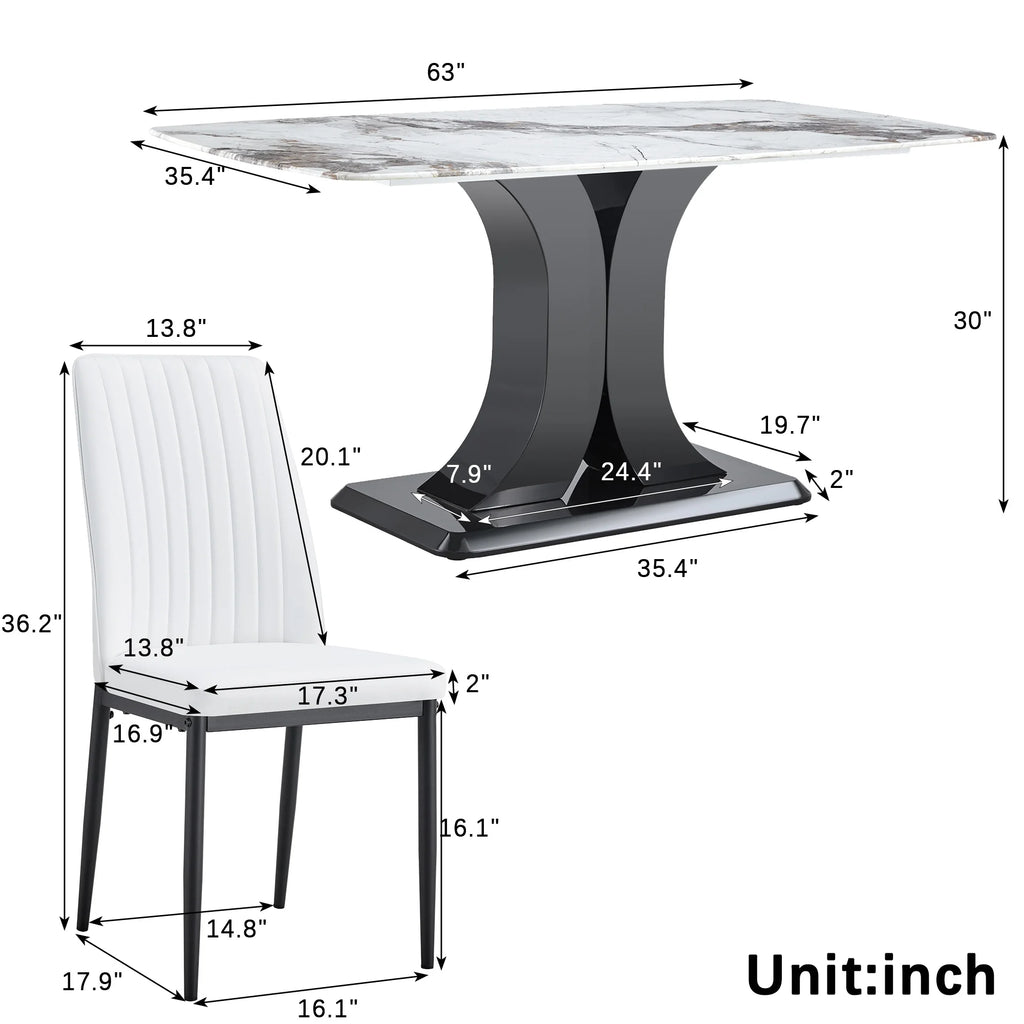 7 Piece Dining Table Set with 6 White Chairs Q37122