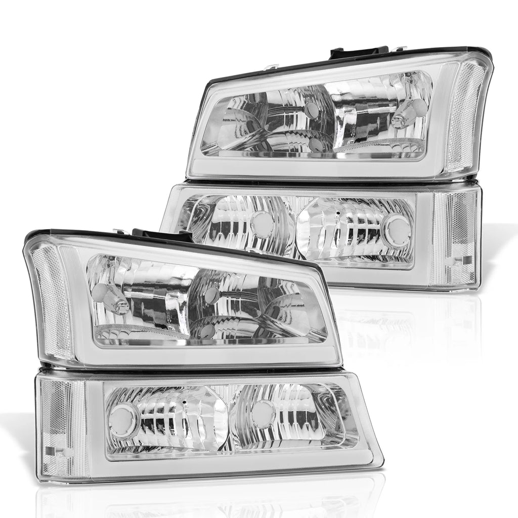 LED DRL Chrome Housing Clear Lens Signal Headlights LH & RH A82175
