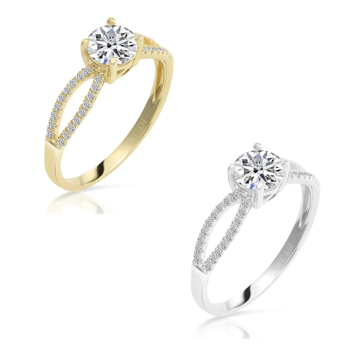 14K Solid Yellow Gold Engagement Ring with 1 CTW Round Cubic Zirconia Solitaire, Size 8 F5524