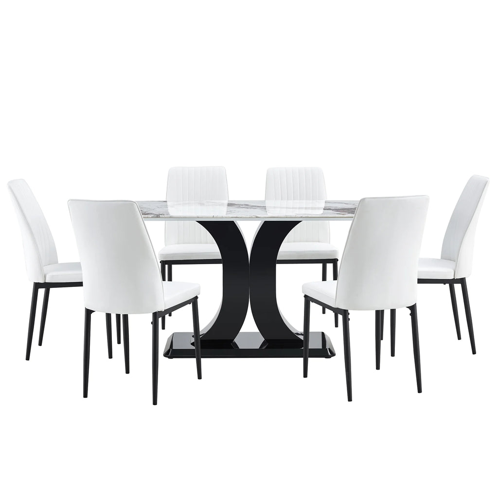 7 Piece Dining Table Set with 6 White Chairs Q37122
