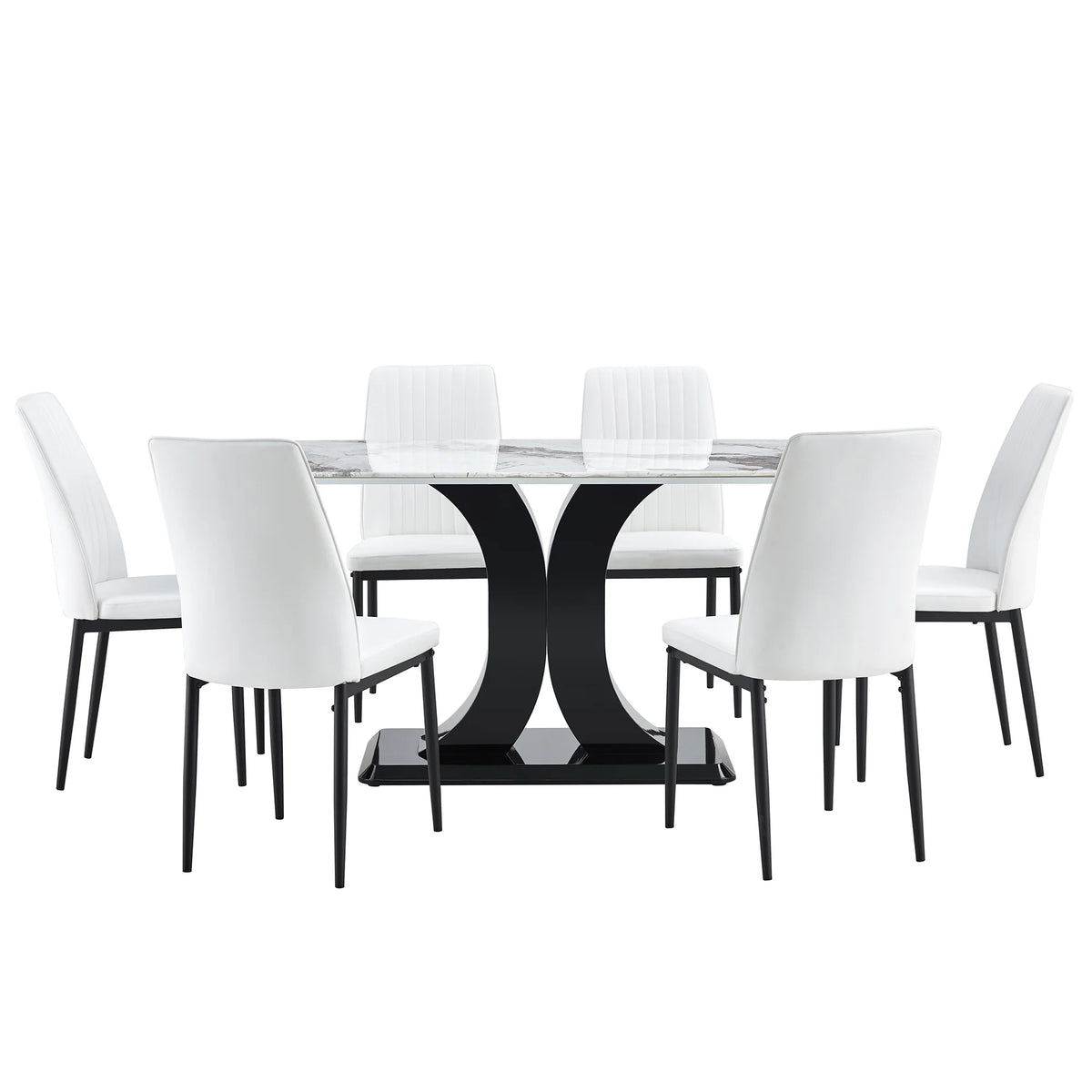 7 Piece Dining Table Set with 6 White Chairs Q37122