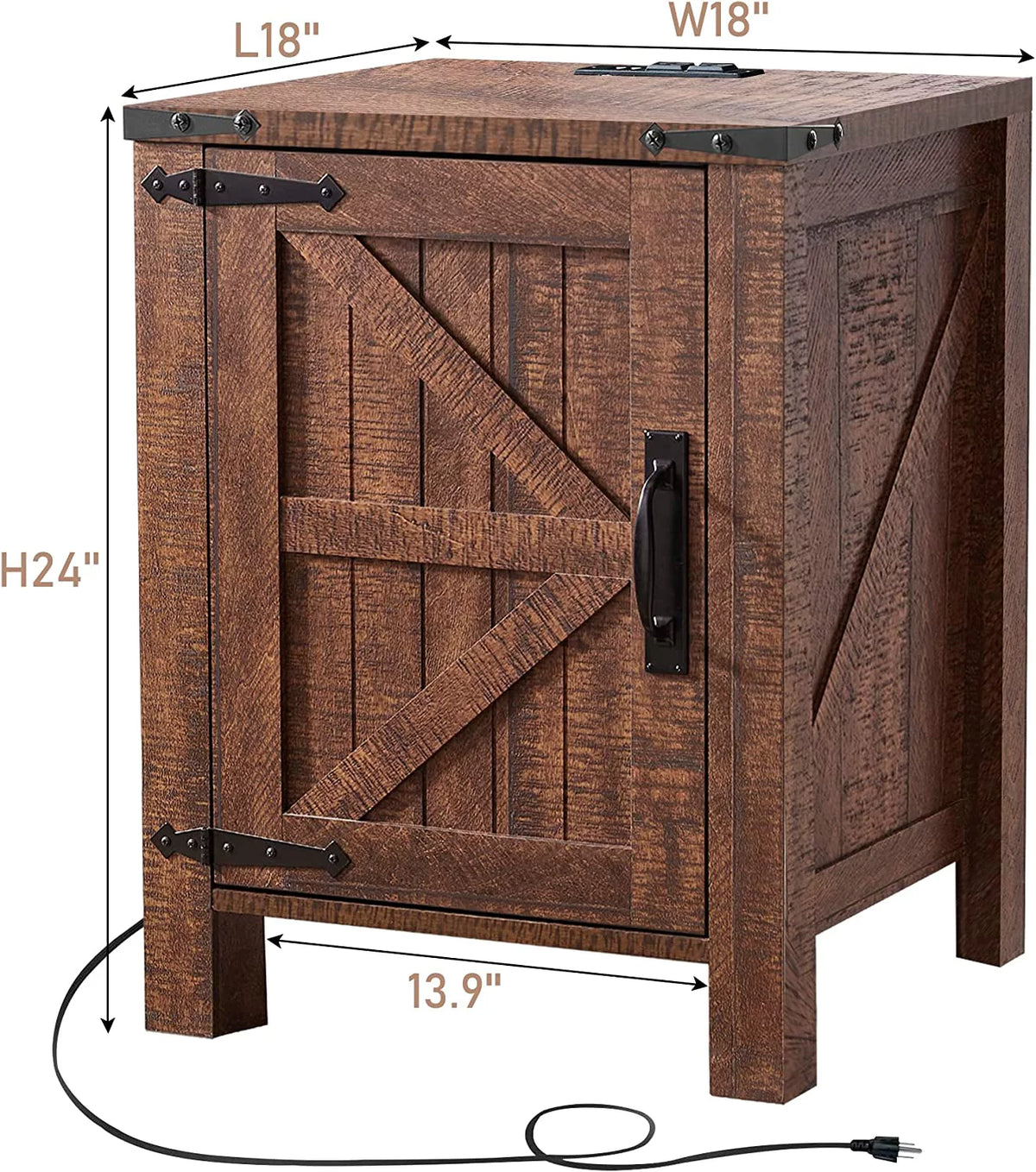 Large Wood Metal End Side Table with Charging Station V935