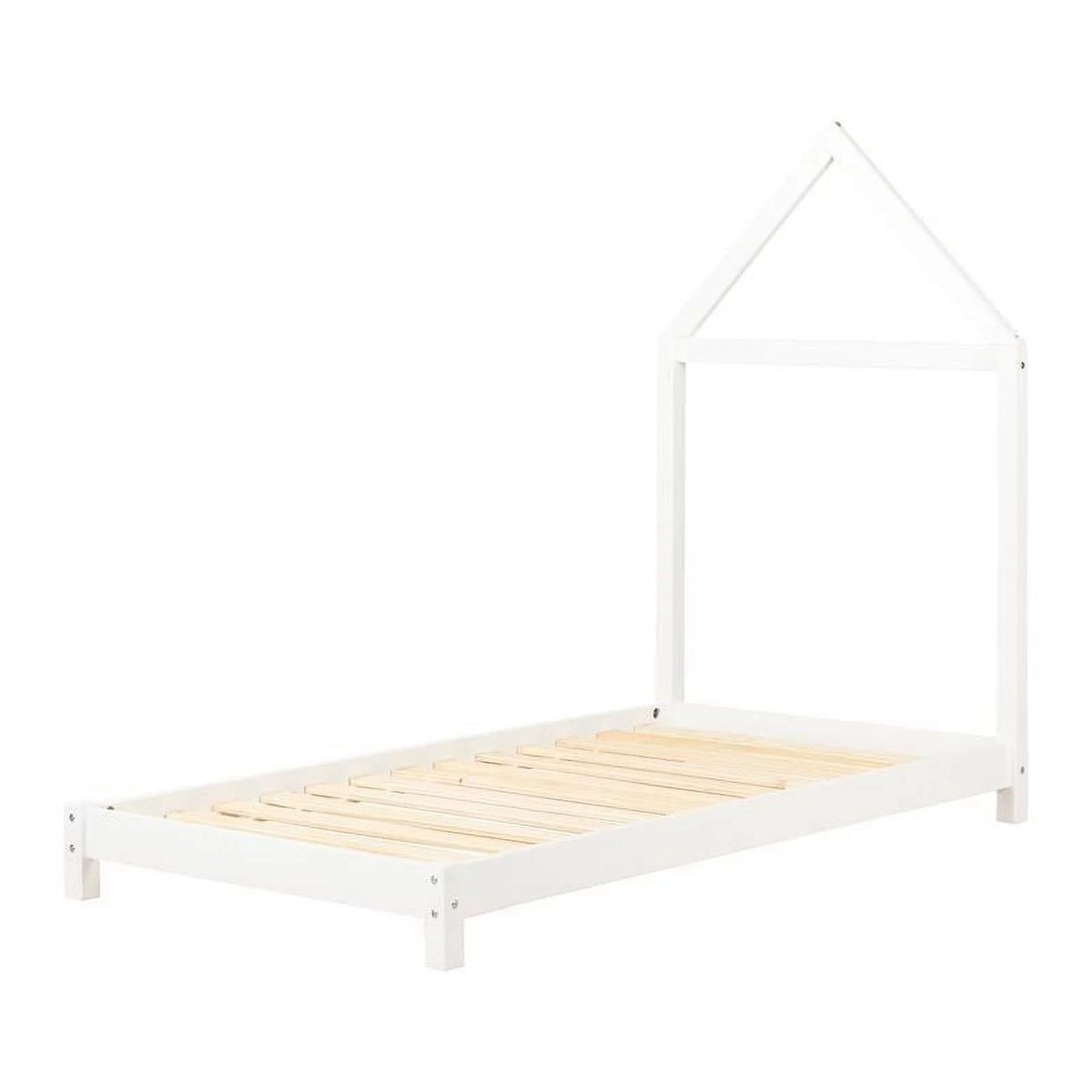 White Wood Bed with House Frame Headboard H382794