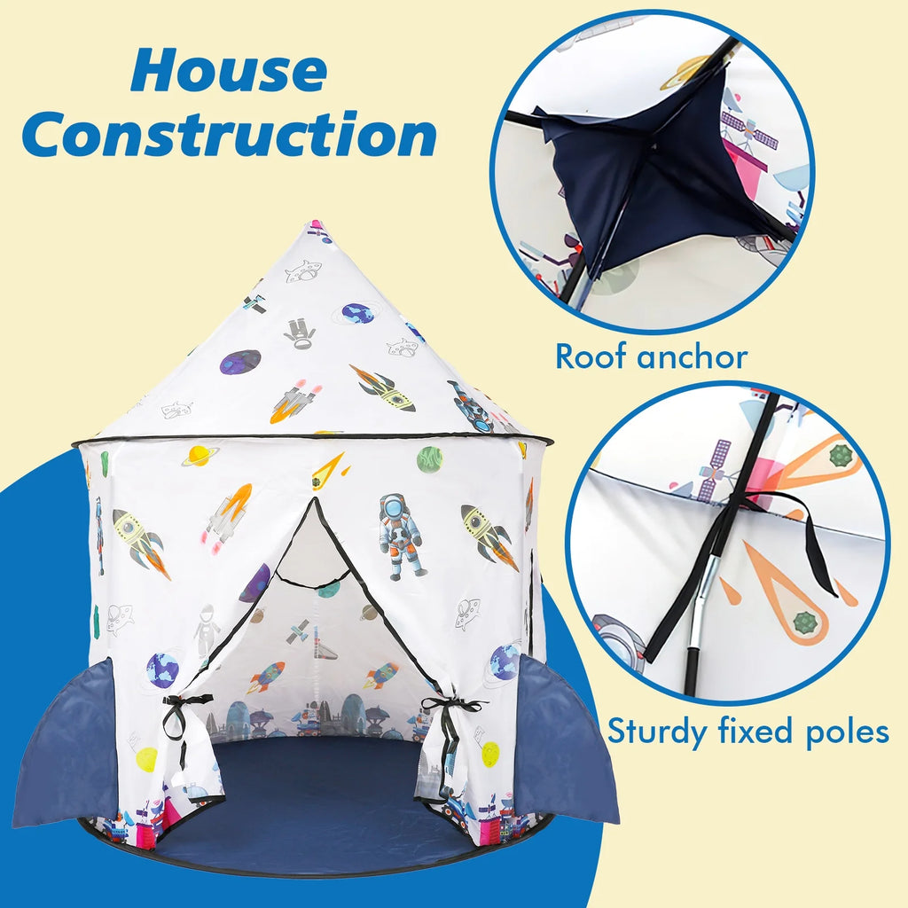 Kids Tent Rocket Ship Toy Foldable Space Themed Indoor Outdoor Large Play Tent H549675