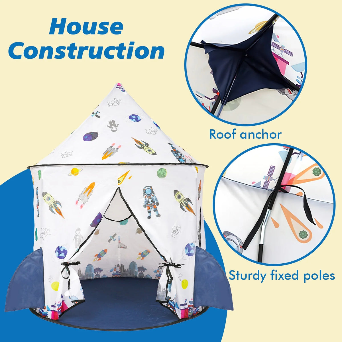 Kids Tent Rocket Ship Toy Foldable Space Themed Indoor Outdoor Large Play Tent H549675