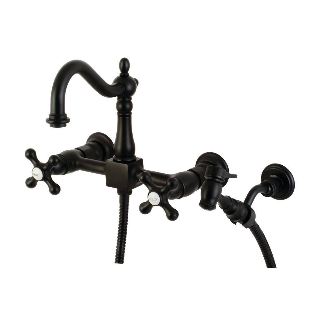 Polished Nickel Wall Mount Bridge Kitchen Faucet with Brass Sprayer S844130