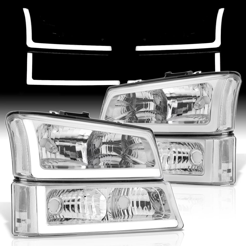 LED DRL Chrome Housing Clear Lens Signal Headlights LH & RH A82175