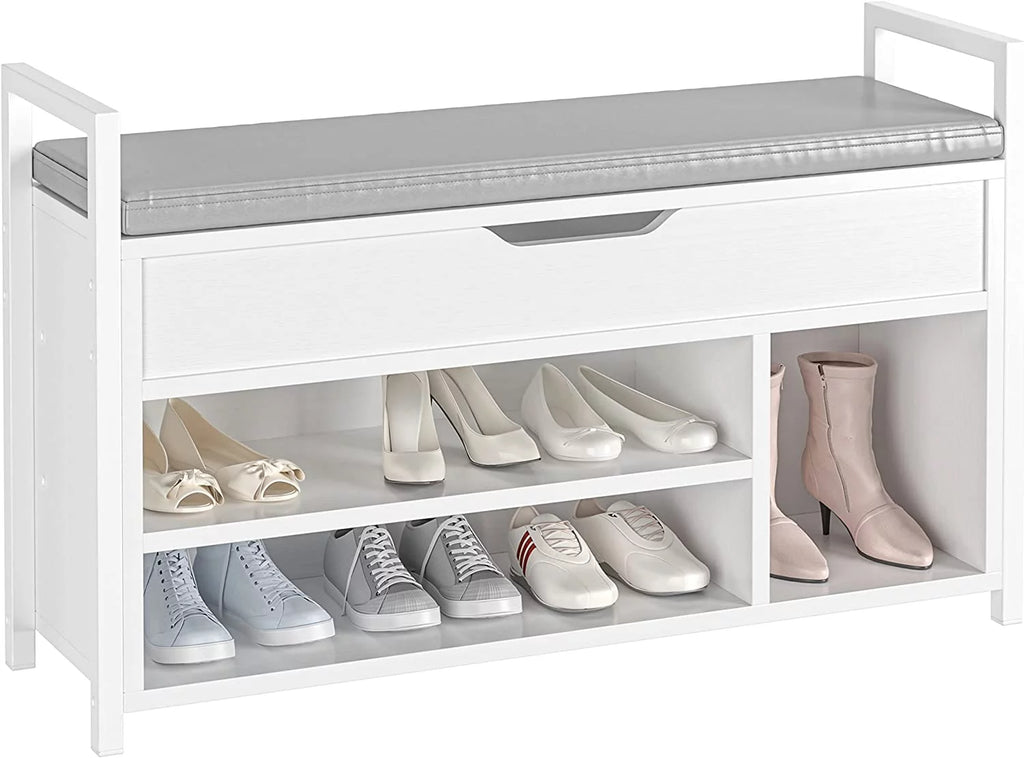 White Shoe Bench with Shelf Rack and Storage Box B381