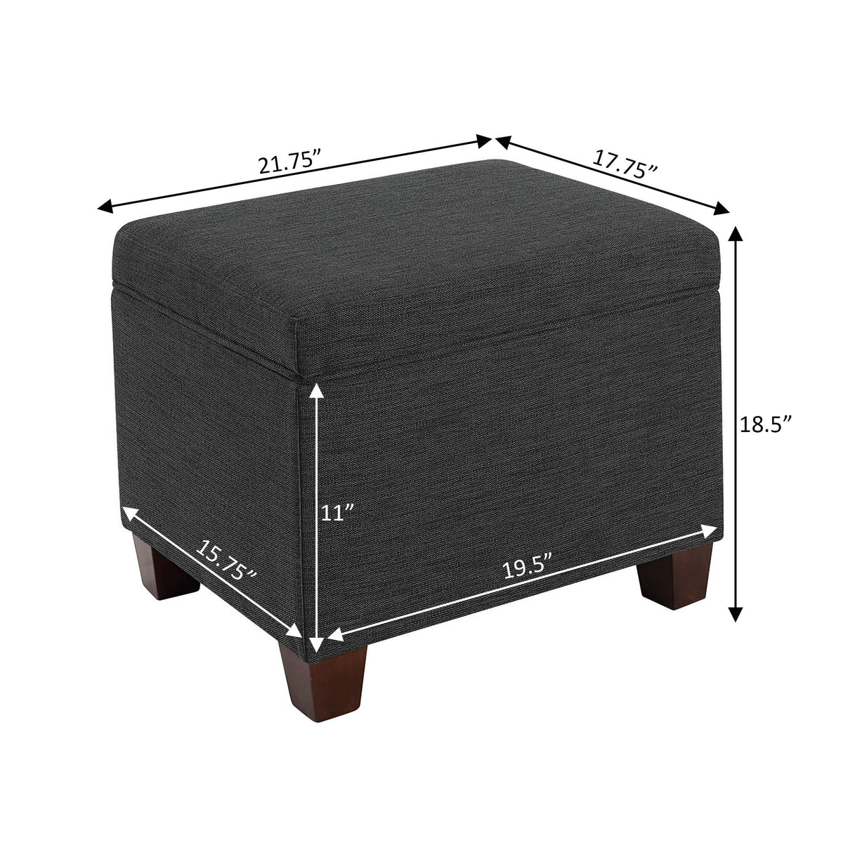 Dark Charcoal Gray Fabric Storage Ottoman W7933