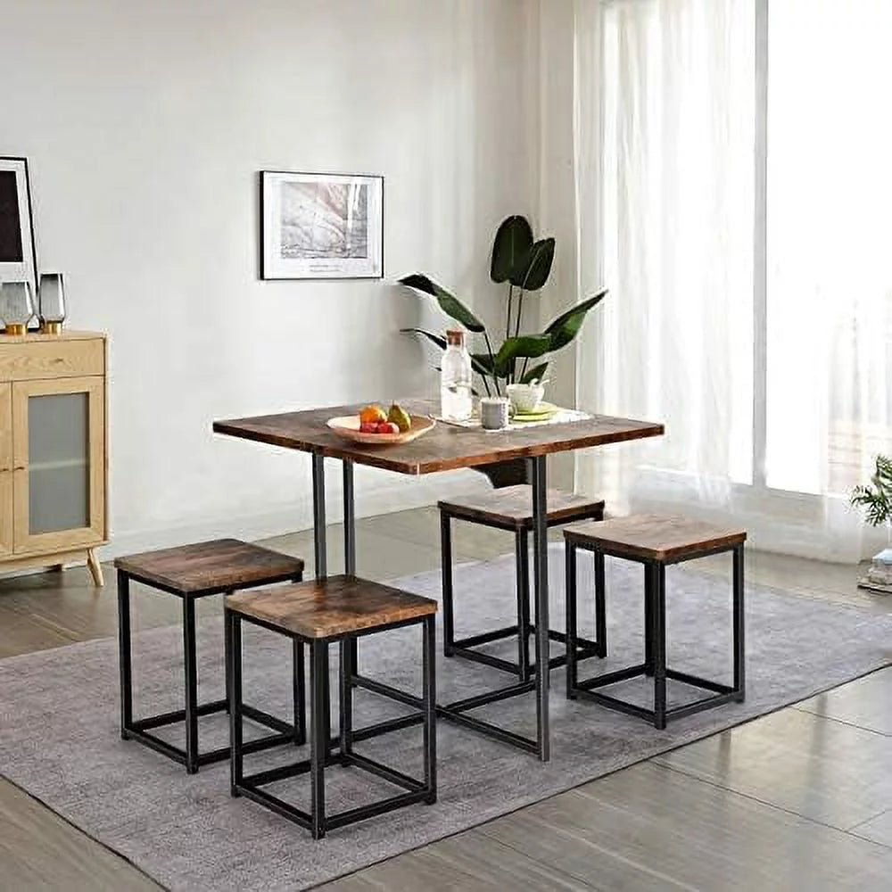 5 Piece Dining Table Set with Square Stools C37321