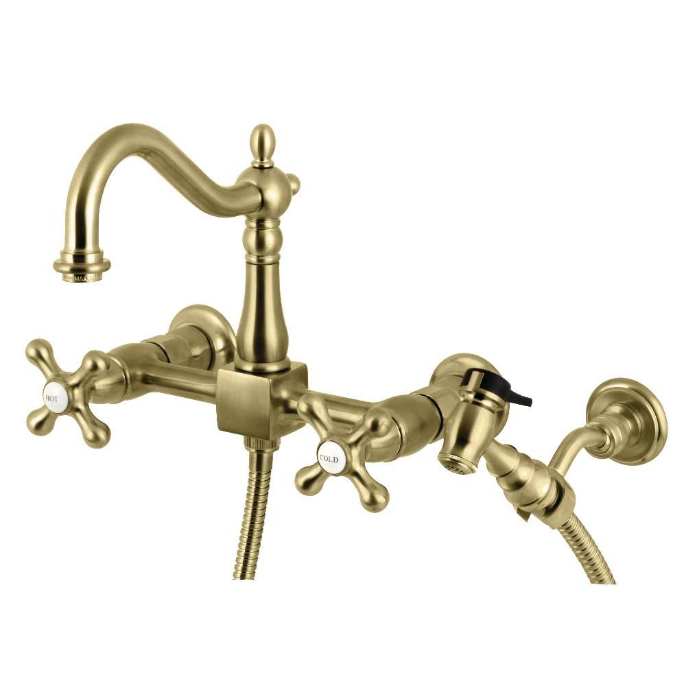 Polished Nickel Wall Mount Bridge Kitchen Faucet with Brass Sprayer S844130