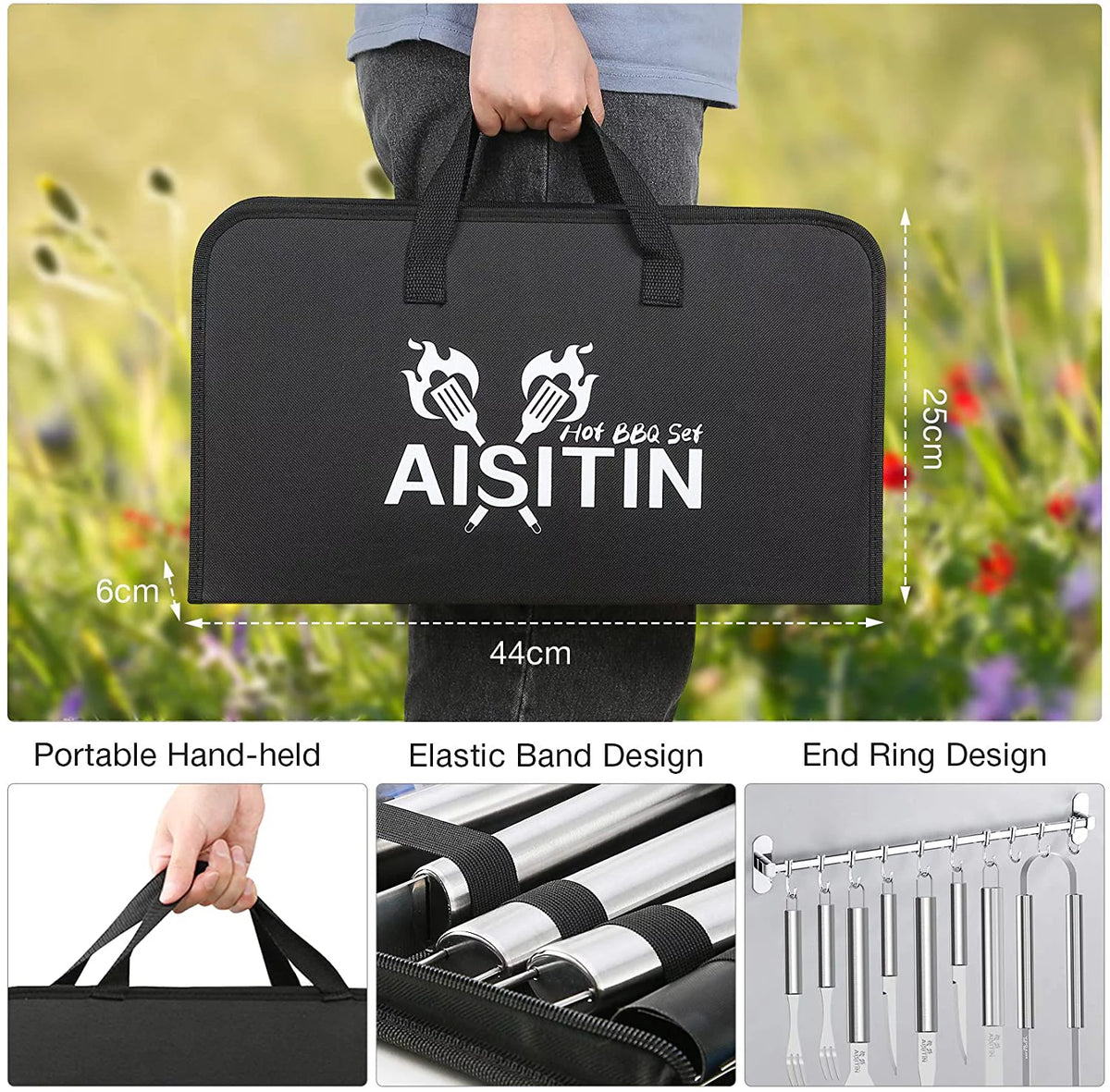 35 Pcs BBQ Grill Accessories Set with Thermometer, Fork, Tongs V895
