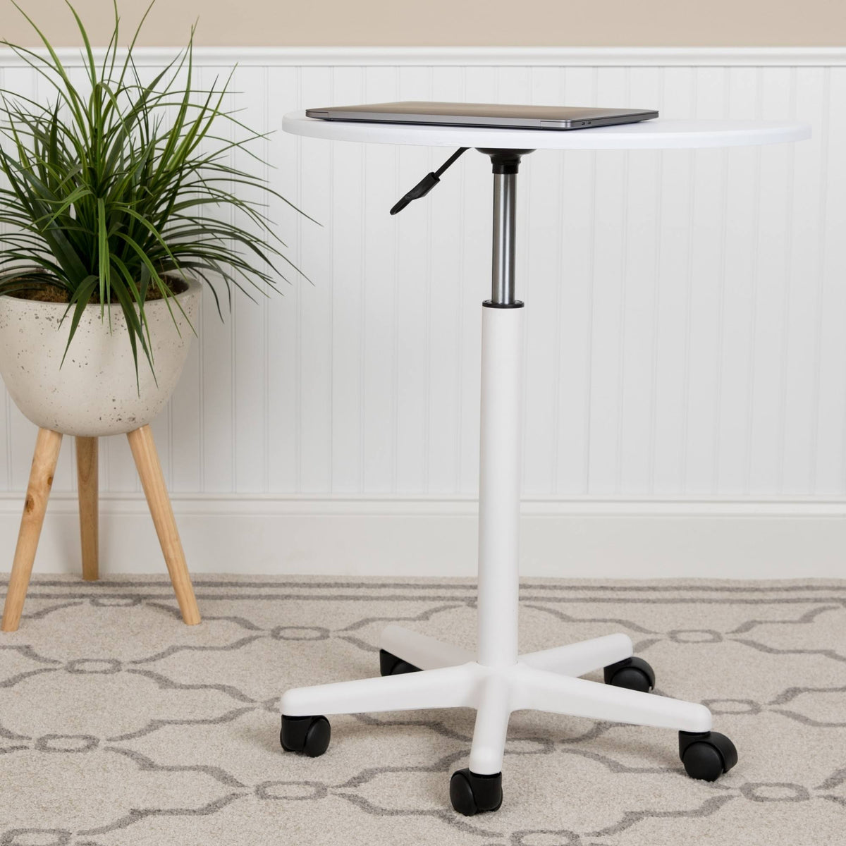 White Sit to Stand Mobile Laptop Computer Desk G1537
