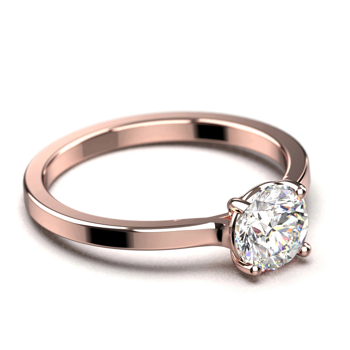 1.00 Carat Round Cut Moissanite Solitaire Engagement Ring in 10k Solid Rose Gold K6834
