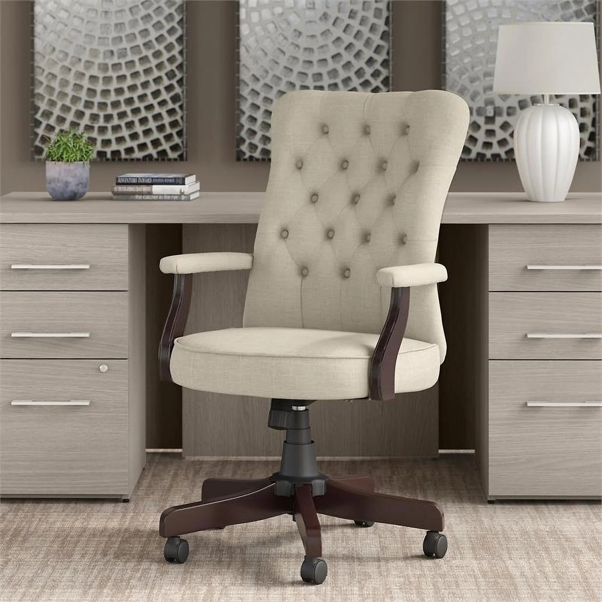 High Back Fabric Office Chair with Arms in Cream M173790
