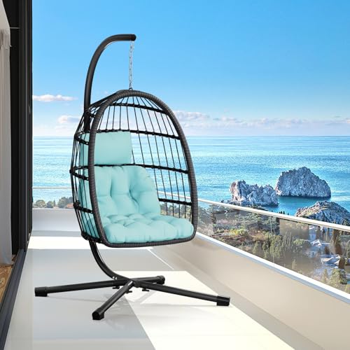 Egg Chair with Stand Rattan Wicker Hanging Swing Hammock Chair 350LBS Capacity F839