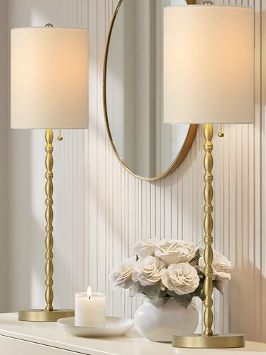Buffet Lamps Set of 2, 28.5" Tall Brass Finish Linen Shade Z726919