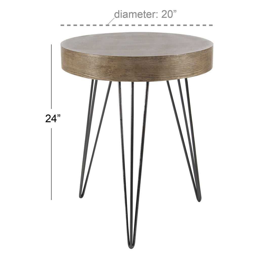 20" x 24" Brown Wood Accent Table with Black Metal Hairpin Legs N516784