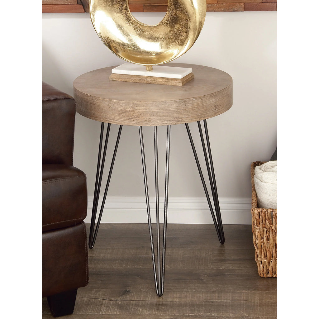 20" x 24" Brown Wood Accent Table with Black Metal Hairpin Legs N516784