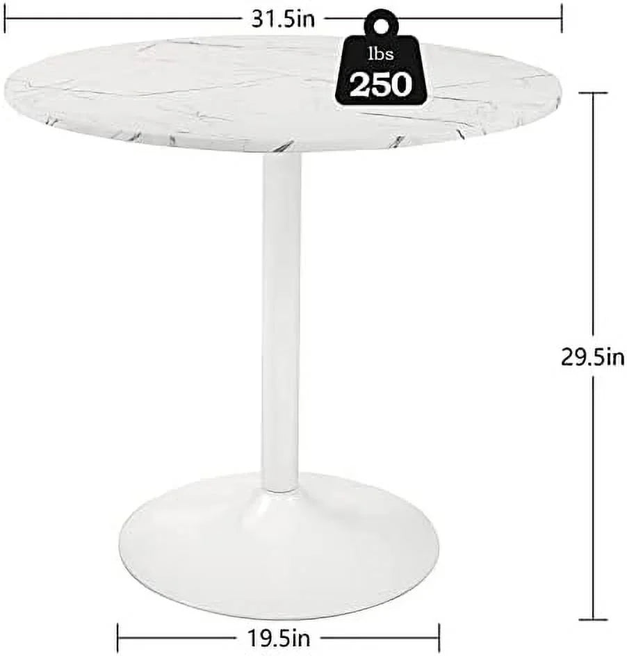White Round Dining Table with Faux Marble Top B369236