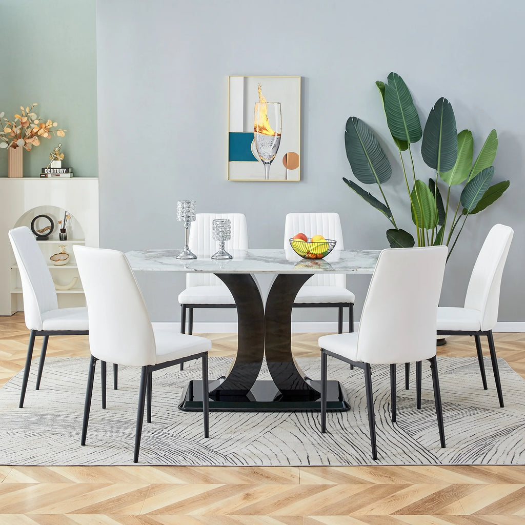 7 Piece Dining Table Set with 6 White Chairs Q37122