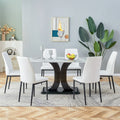 7 Piece Dining Table Set with 6 White Chairs Q37122