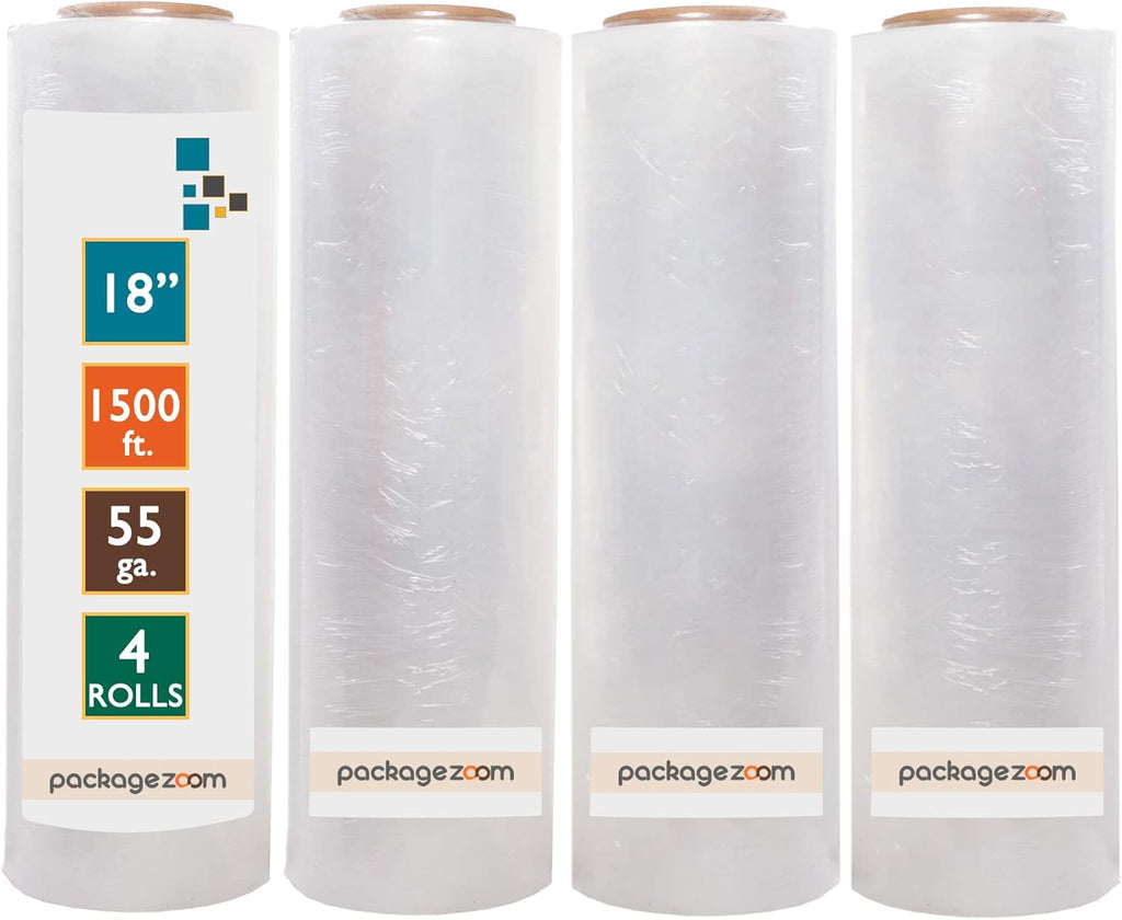4 Rolls 18" x 1500 Ft 55 Gauge Clear Stretch Film R584