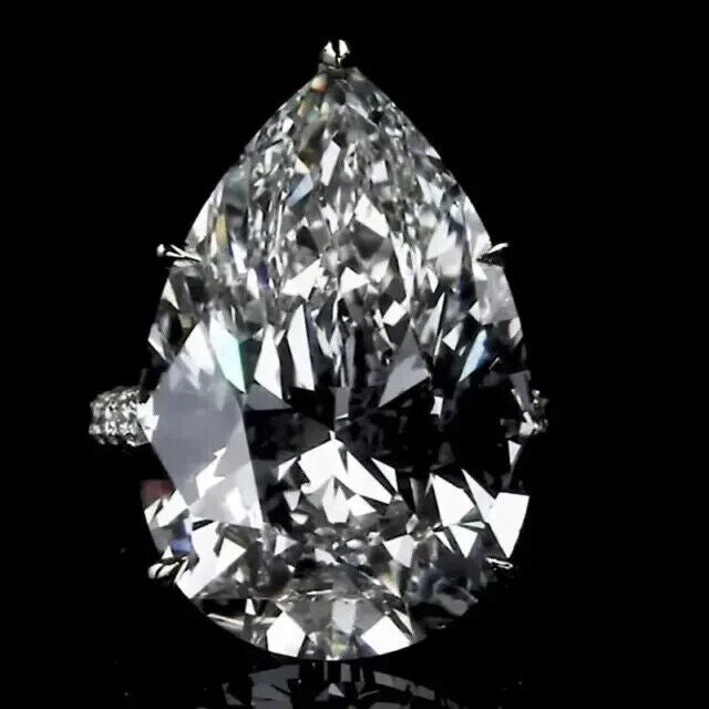 Pear Cut VVS1 Moissanite Hidden Halo Engagement Ring 14K White Gold Plated L929