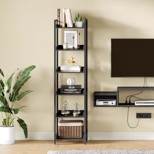 6 Tier Rustic Brown Bookshelf with 4 Hooks A284
