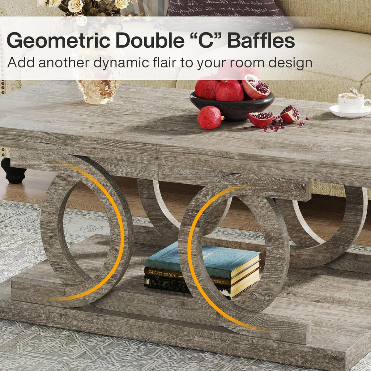 47 Inches Farmhouse Wood Coffee Table with Storage Shelf Z652