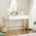 White and Gold Vanity Desk with Drawers B722425