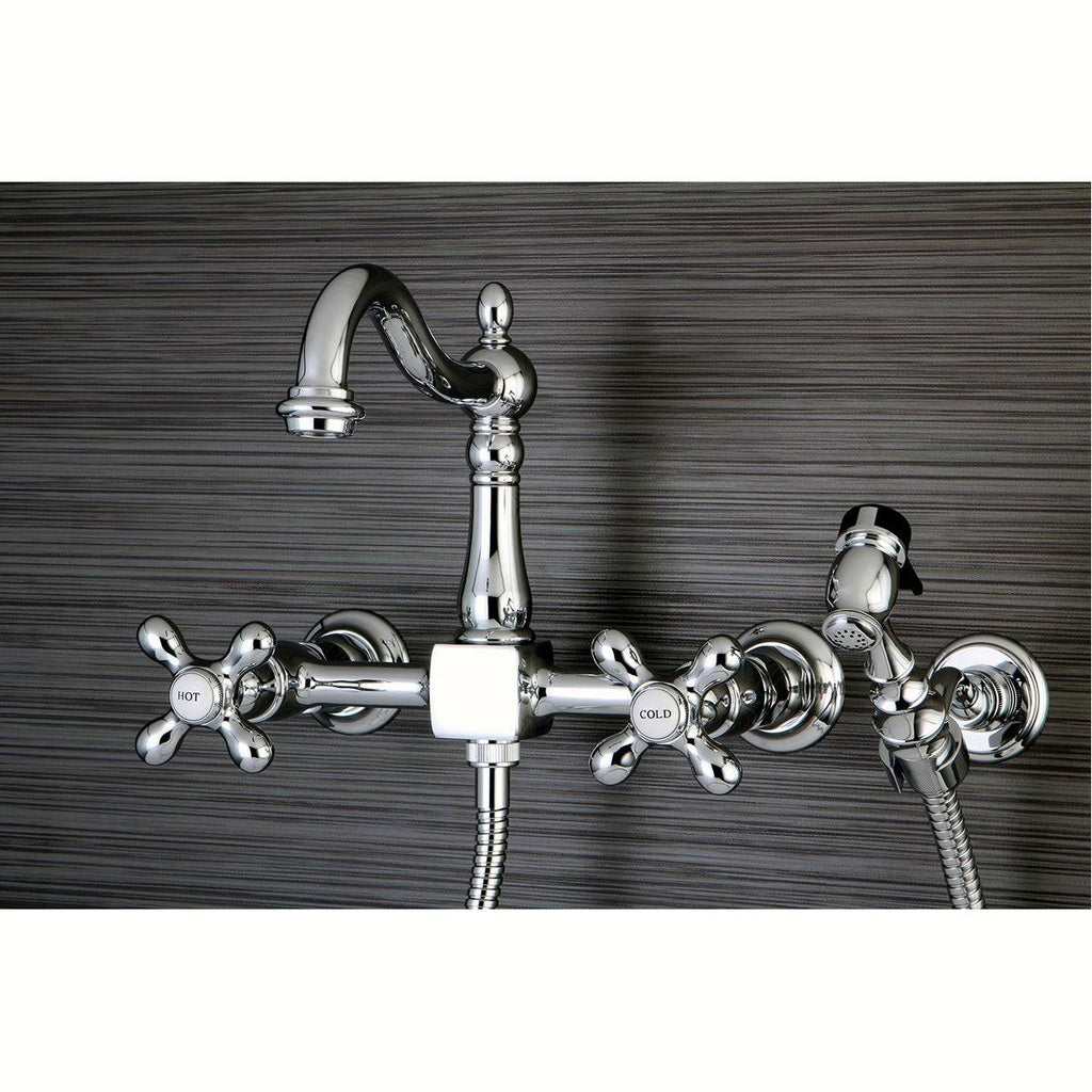 Polished Nickel Wall Mount Bridge Kitchen Faucet with Brass Sprayer S844130