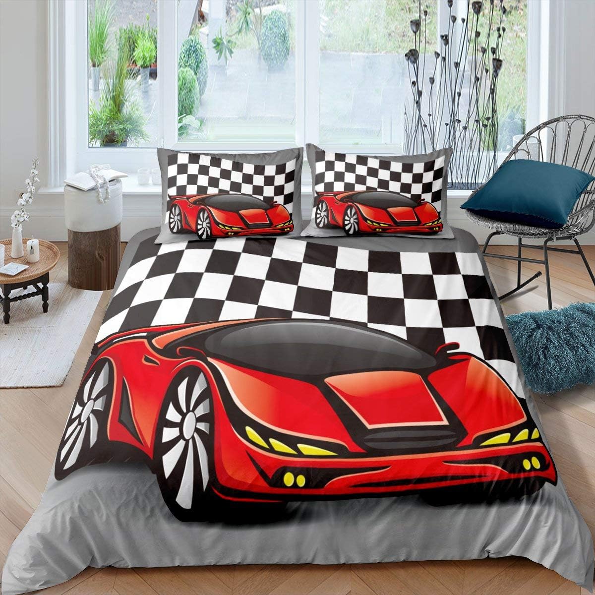 Black White Twin Size Kids Soccer Comforter Cover Bedding Set F782219